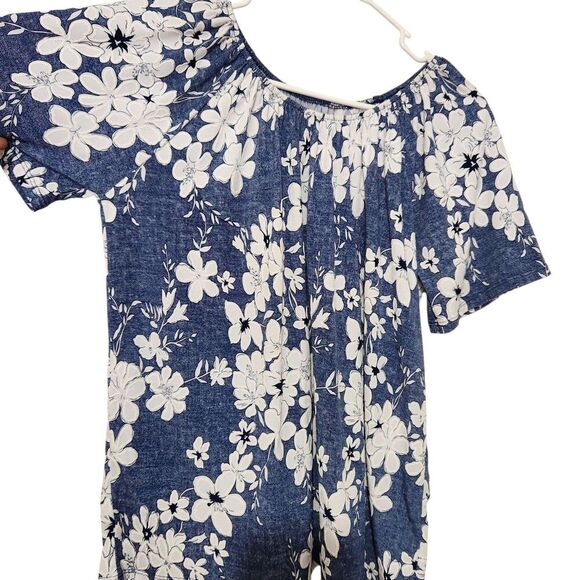 Floral Top For Women Size Medium Blue Floral Ruffle Front Short Sleeve - Picture 7 of 11